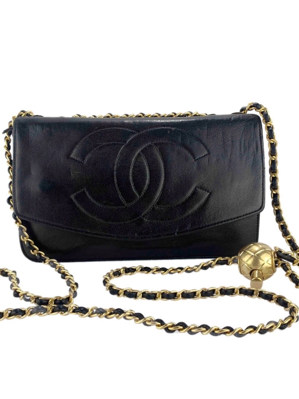 Chanel Black Leather CC Logo Crossbody Purse